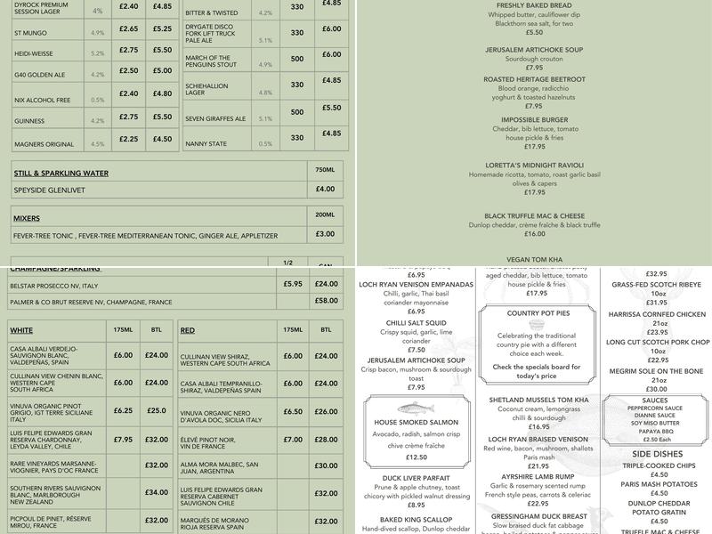 The Kirkmichael Arms Menu