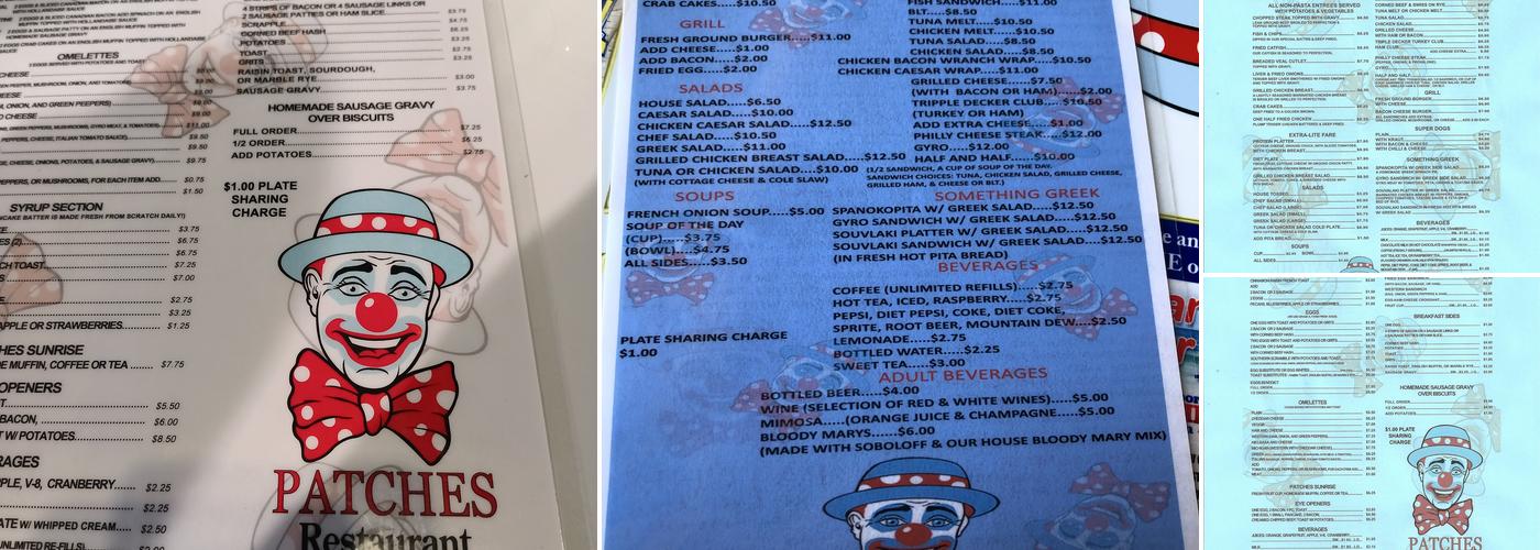 Patches Restaurant Menu