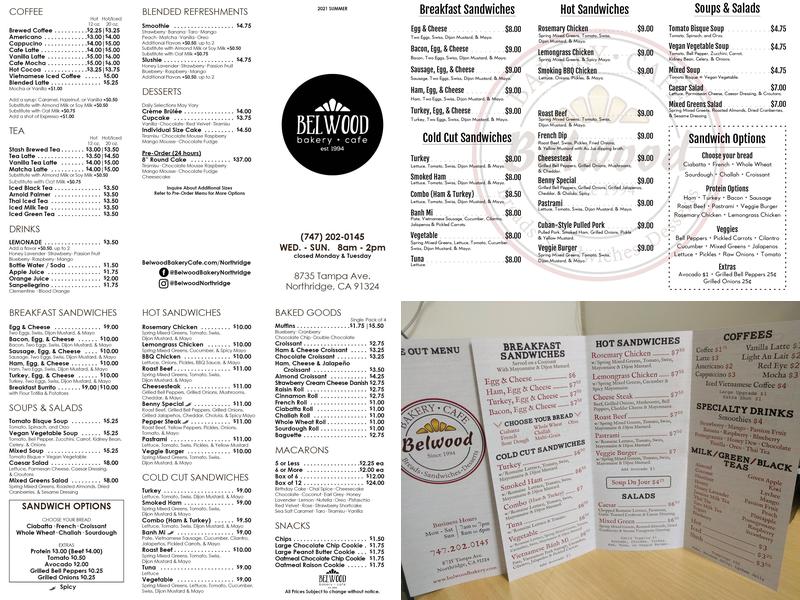 Belwood Bakery Cafe Menu