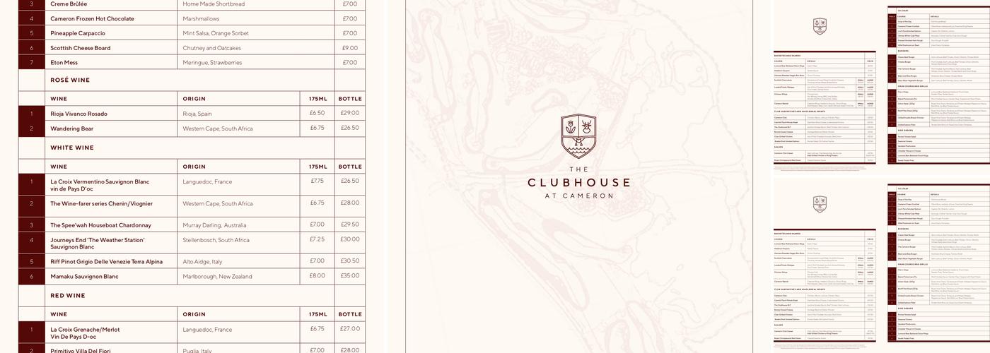 The Clubhouse at Cameron Menu