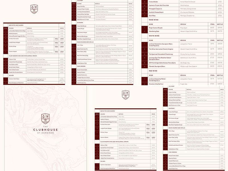 The Clubhouse at Cameron Menu