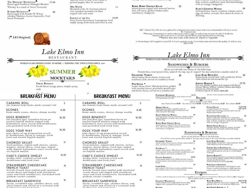 Lake Elmo Inn Menu