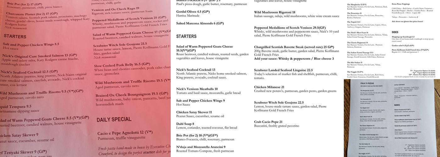 Nick's at Port of Menteith Menu