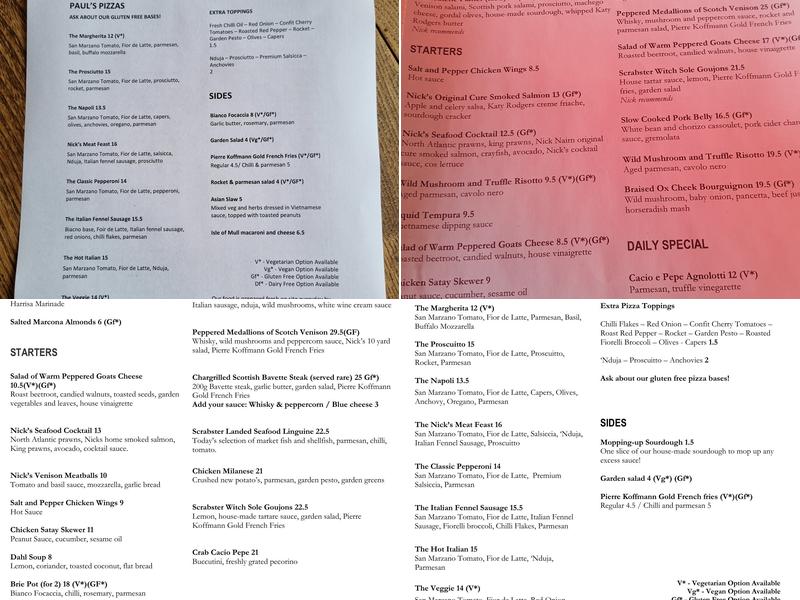 Nick's at Port of Menteith Menu