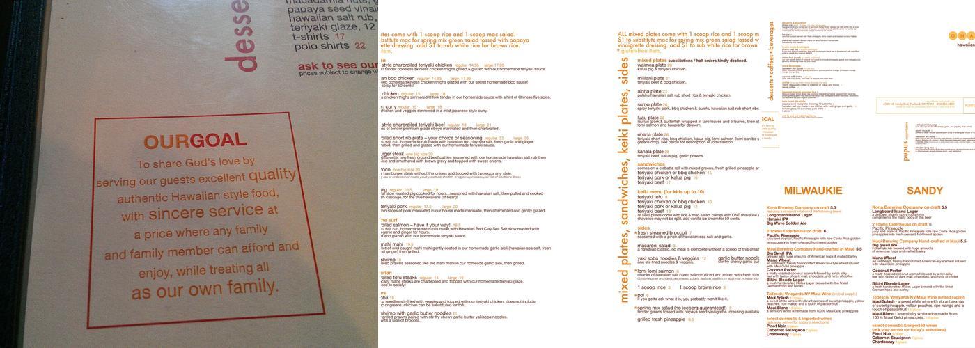 Ohana Hawaiian Cafe Menu