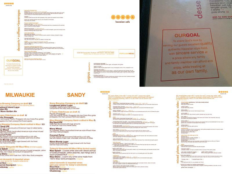 Ohana Hawaiian Cafe Menu