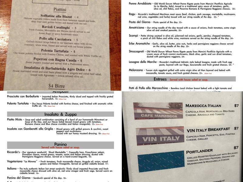 Cafe Marzocca Italian Espresso Bar Menu