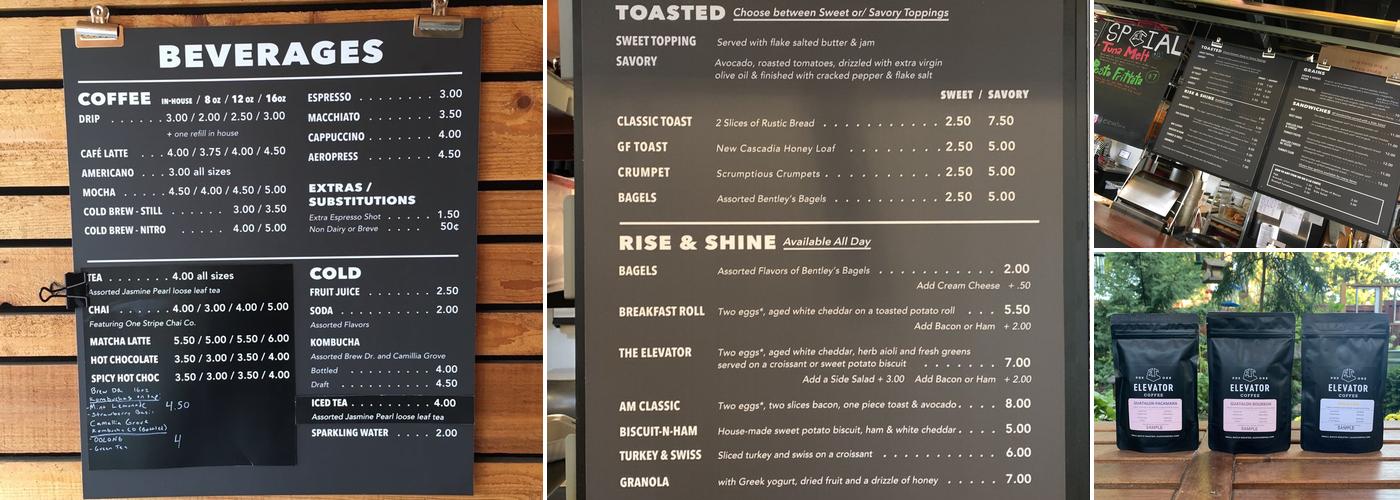 Elevator Coffee Menu