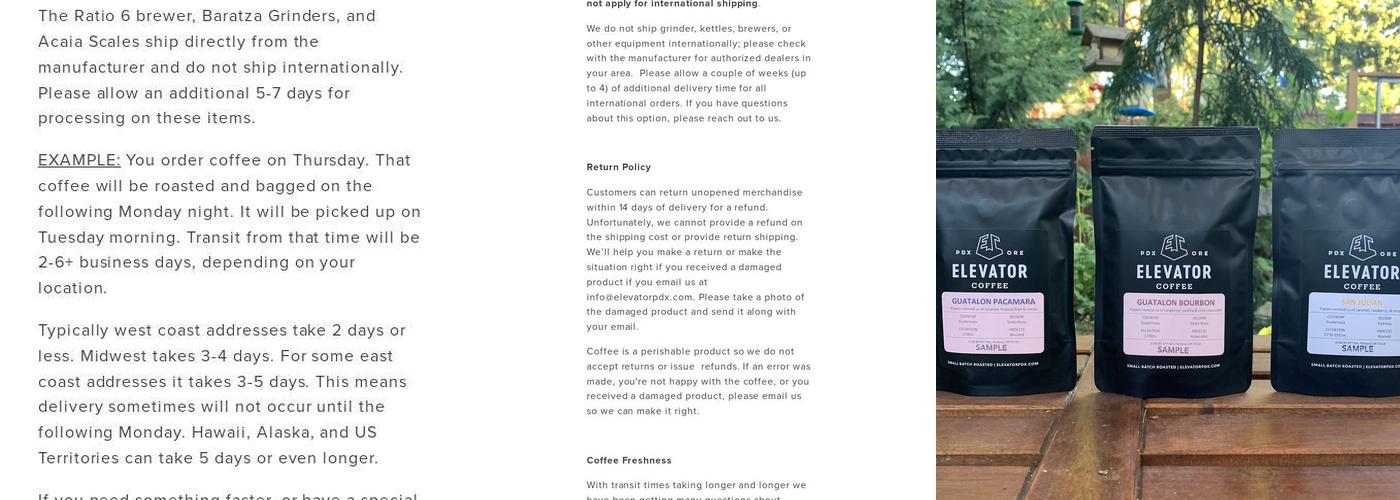 Elevator Coffee Menu