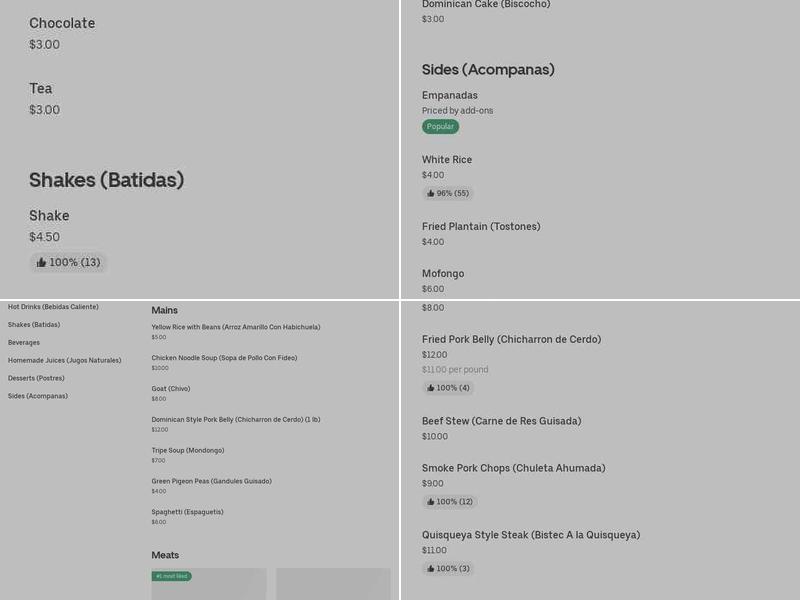 Quisqueya Luncheonette Menu
