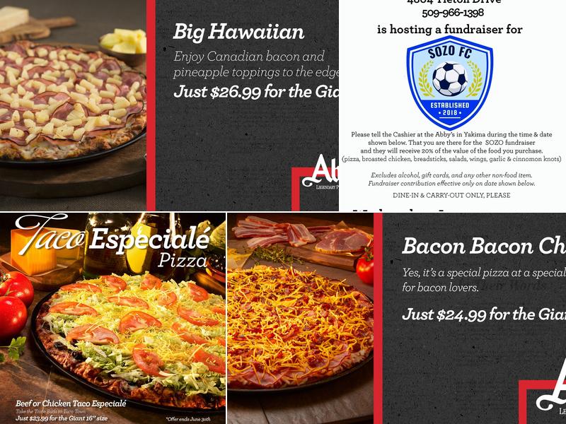 Abby's Legendary Pizza Menu