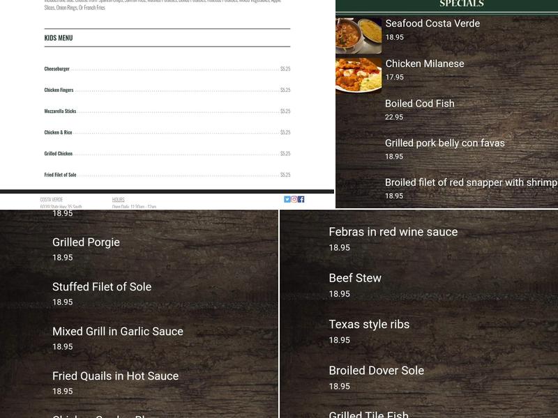 Costa Verde Menu