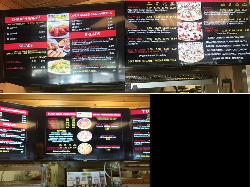 Tonys Big Cheese Pizza Menu