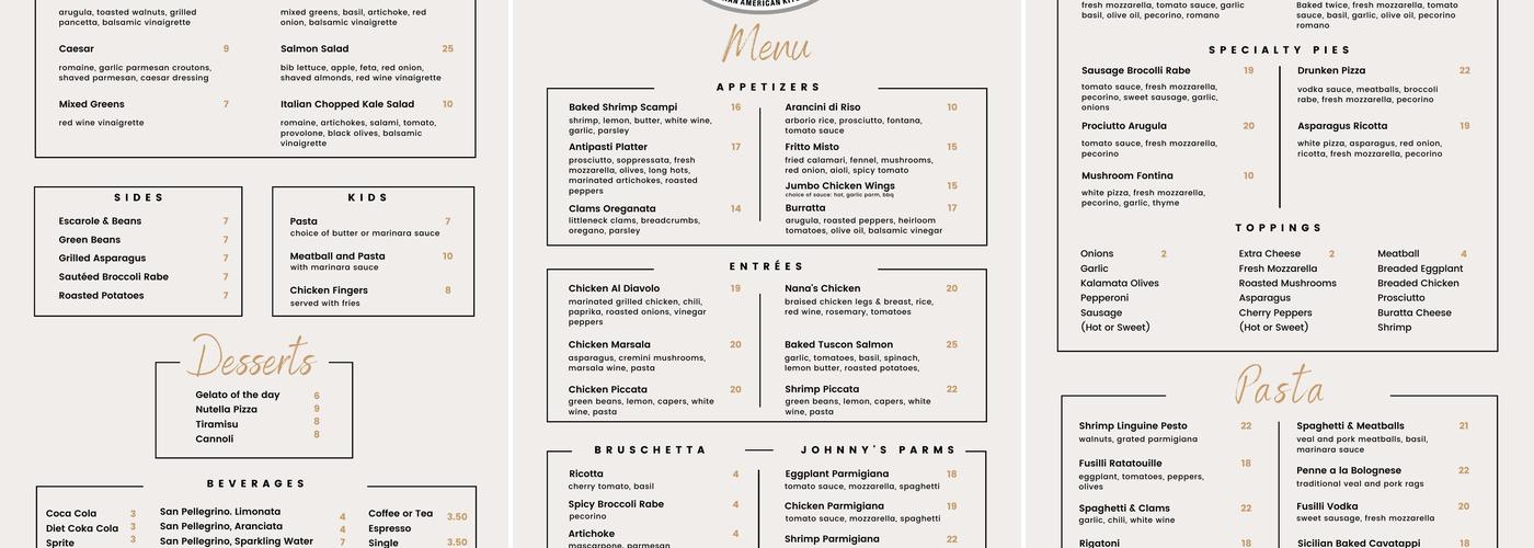 Johnny Pepperoni Menu