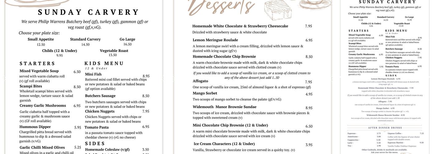 Widemouth Manor Menu