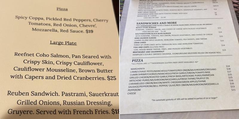 Beach Store Cafe Menu