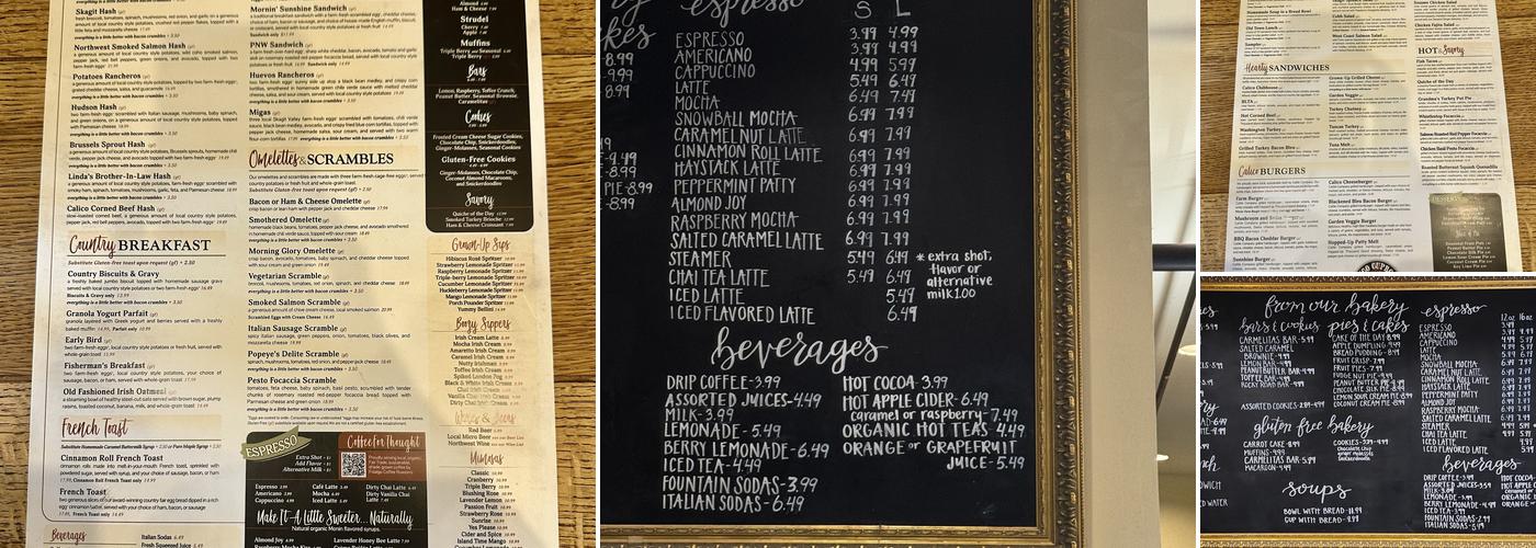 Mt. Vernon Calico Cupboard Café & Bakery Menu