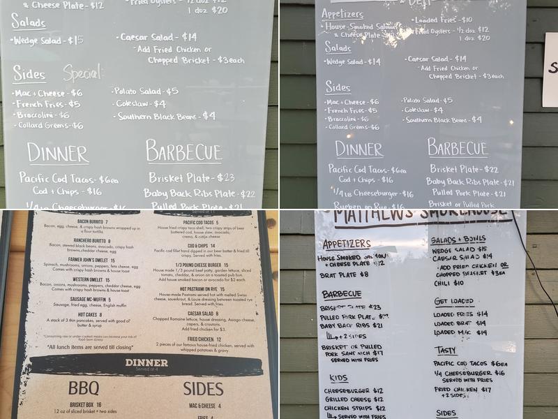 Matthew’s Smokehouse Menu