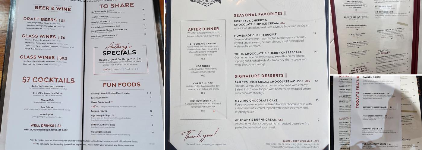 Anthony's at Squalicum Harbor Menu