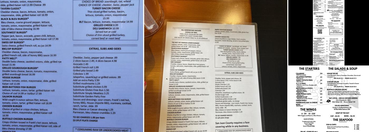 The Lower Tavern Menu