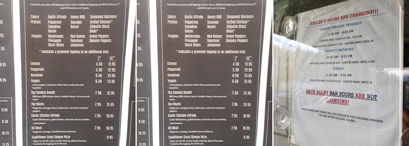 Kegler's Bar & Grill Menu