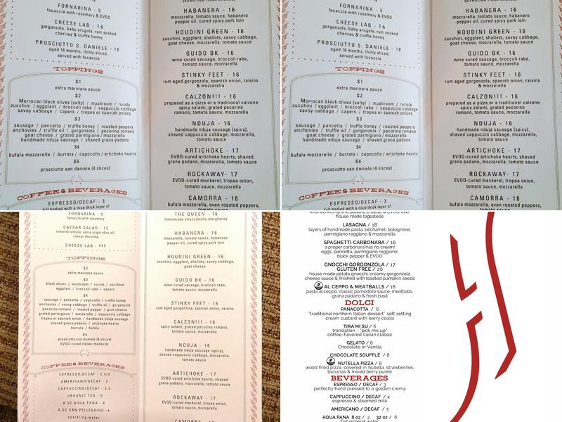 Houdini Pizza Laboratory Menu