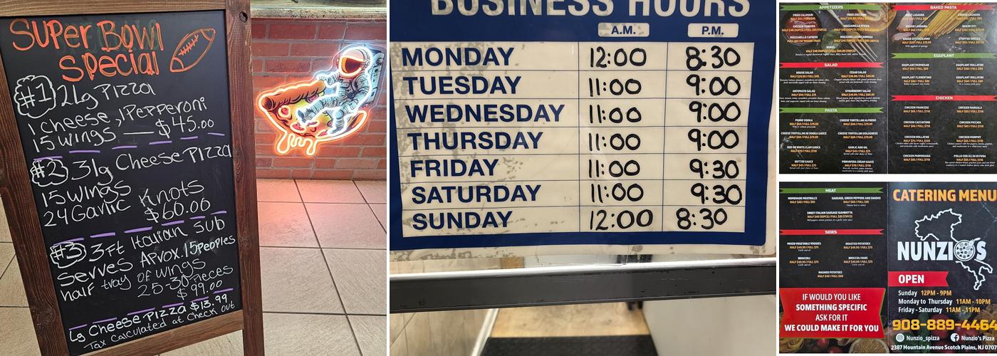 Nunzio's Pizza MX Menu