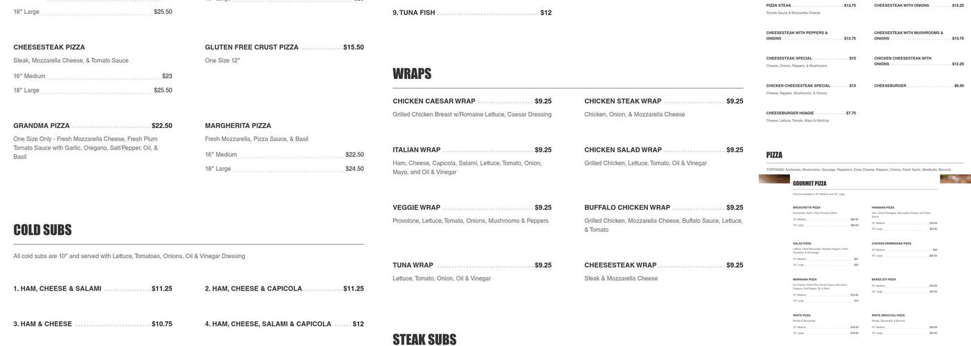 Gennaro's Pizzeria Menu