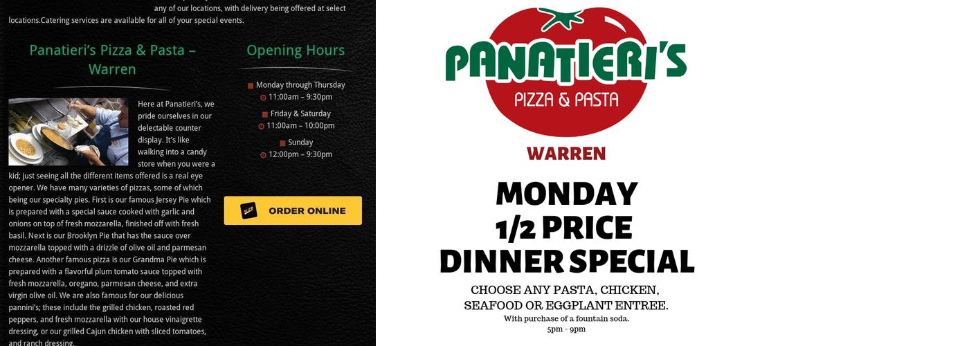 Panatieri's Pizza & Pasta Menu