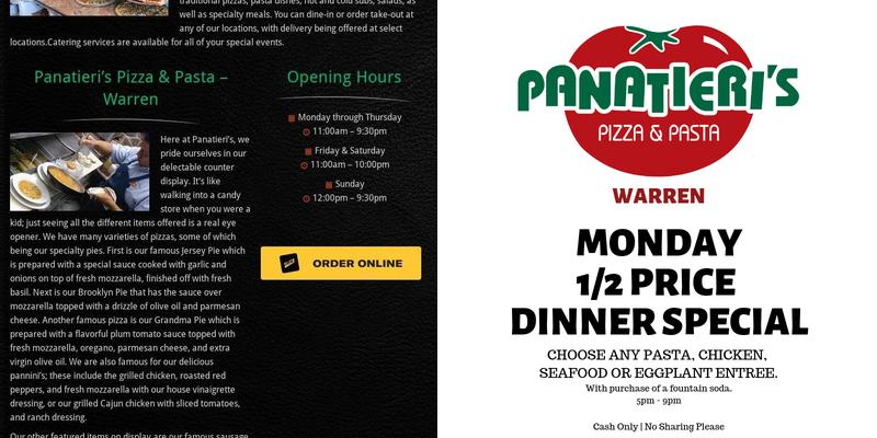 Panatieri's Pizza & Pasta Menu
