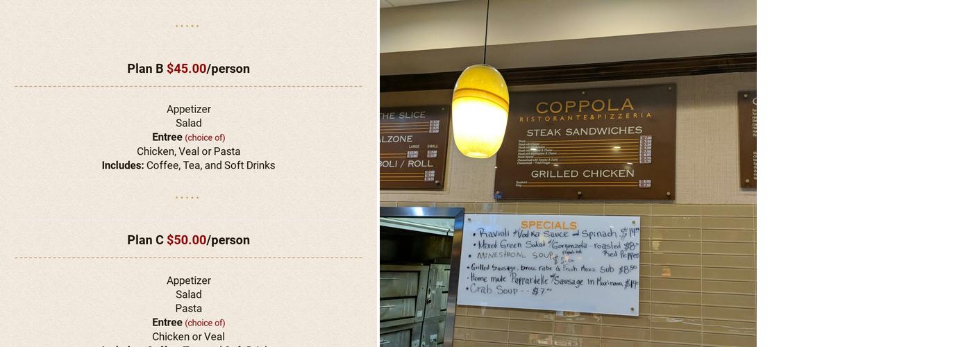 Coppola Ristorante & Pizzeria Menu