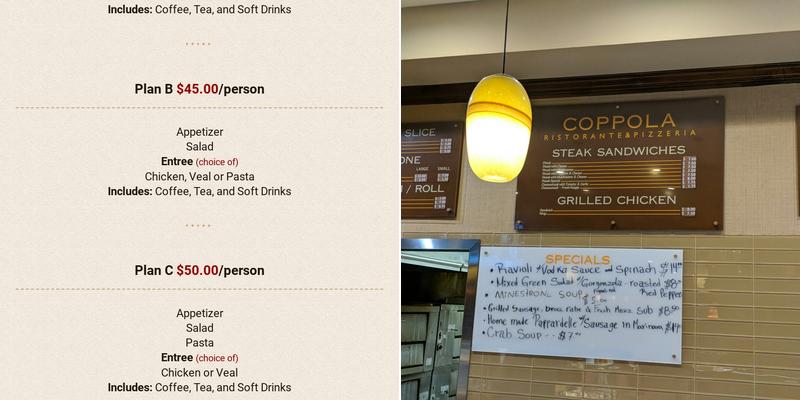 Coppola Ristorante & Pizzeria Menu