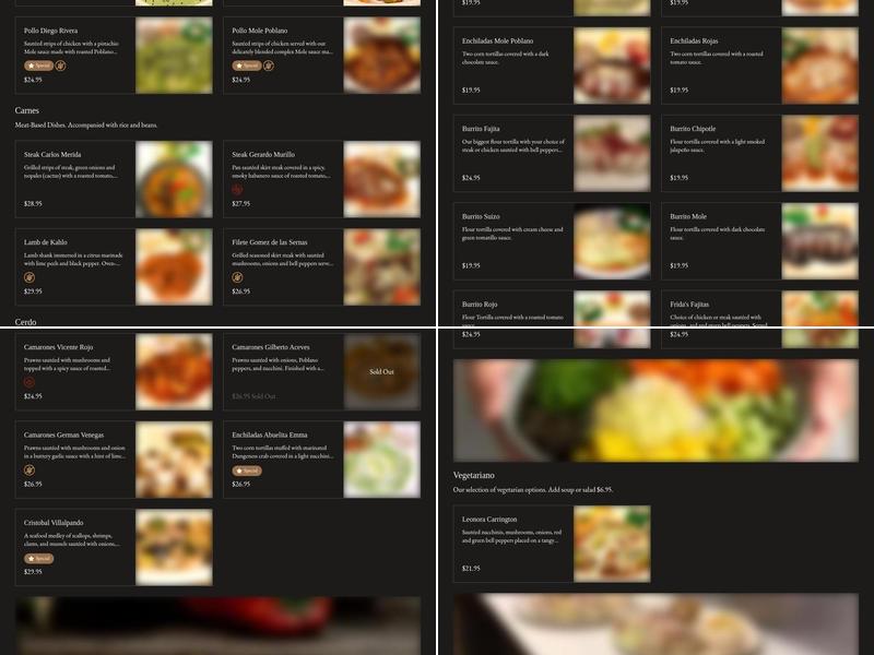 Frida's Gourmet Mexican Cuisine Menu