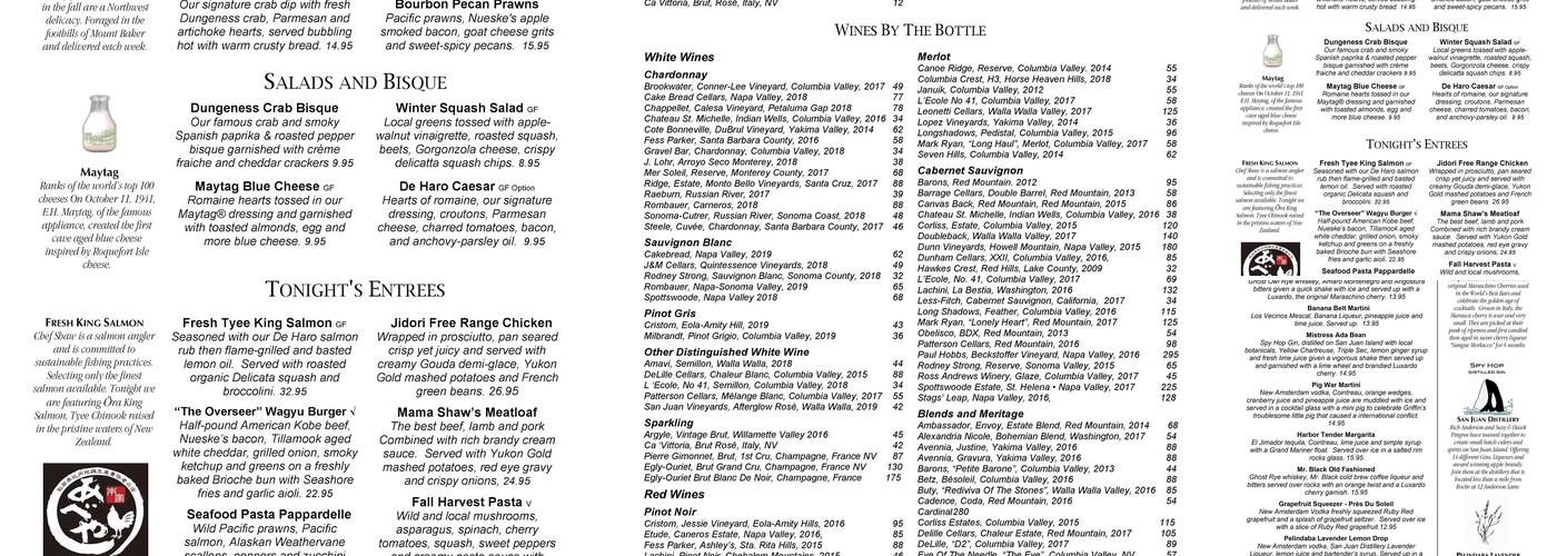 McMillin's Dining Room Menu