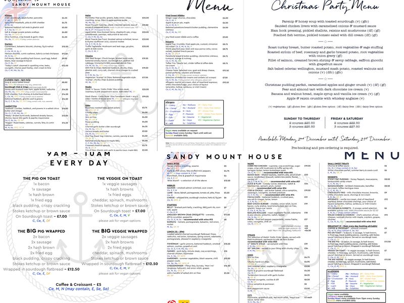 Sandy Mount House Menu