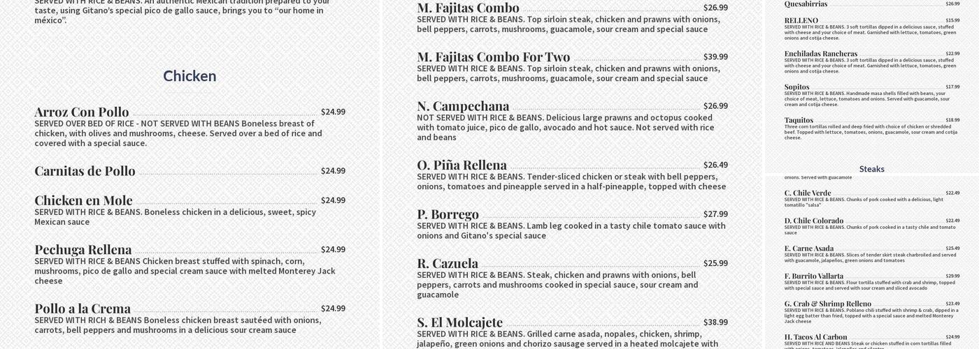 El Gitano Mexican Restaurant Menu