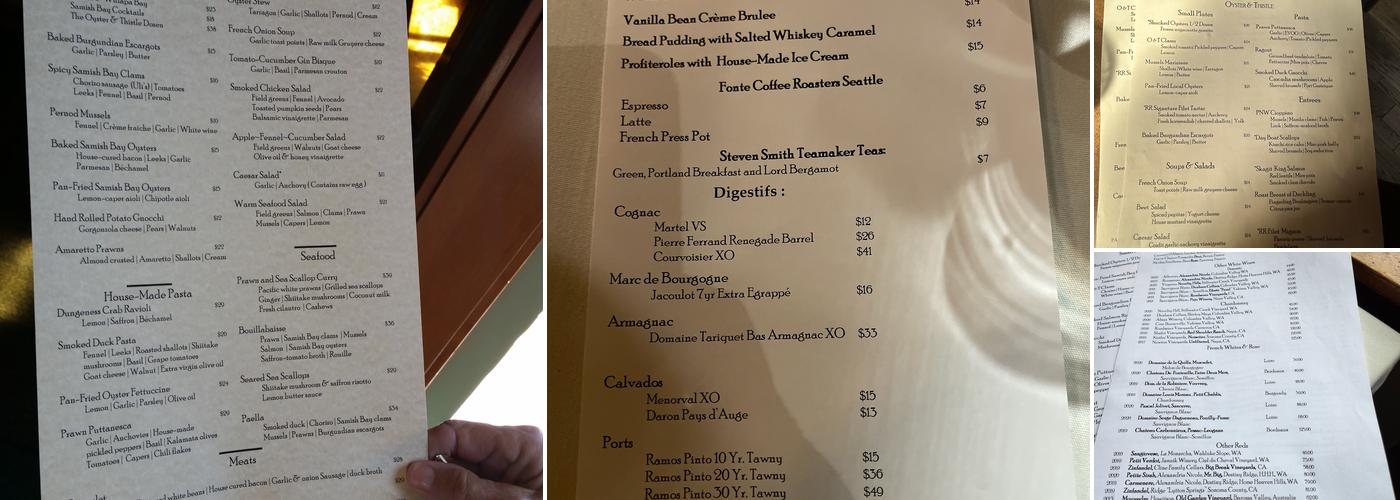 The Oyster & Thistle Restaurant & Pub Menu