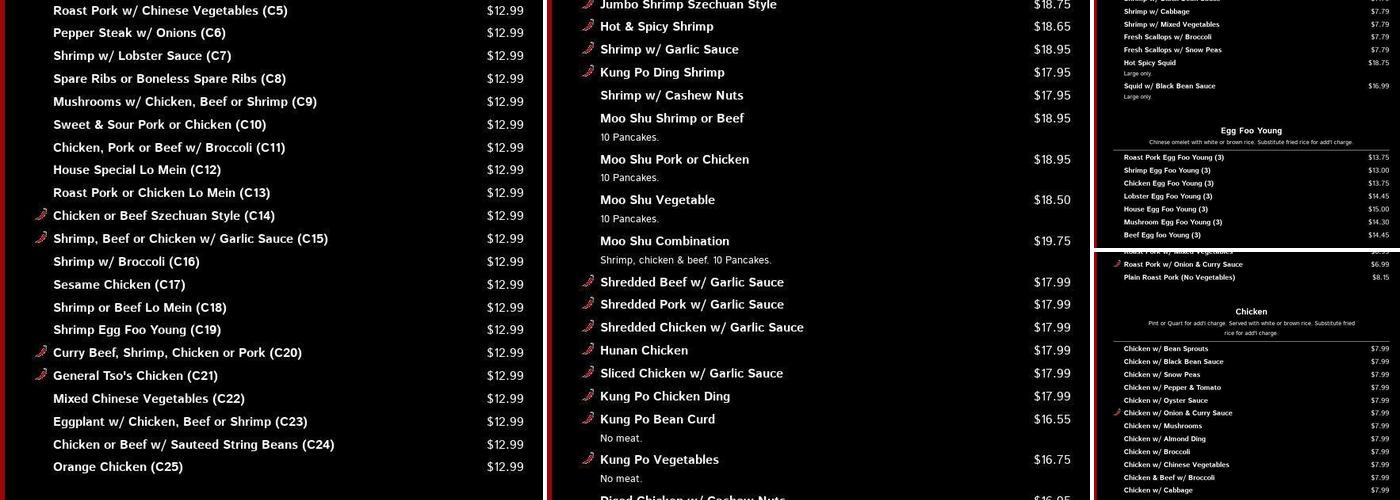 Lung Yan Chinese restaurant Menu