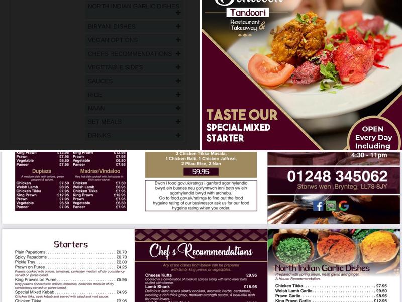 Benllech Tandoori Restaurant Menu
