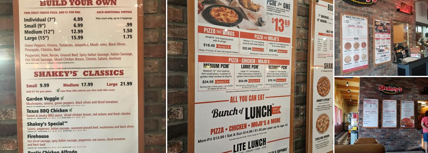 Shakey's Pizza Parlor Menu