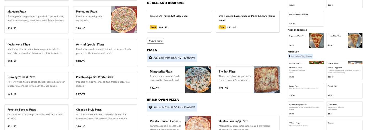 Original Presto's Menu