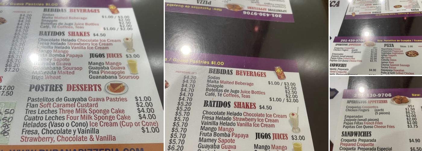 Burana Pizzeria Cubana Menu