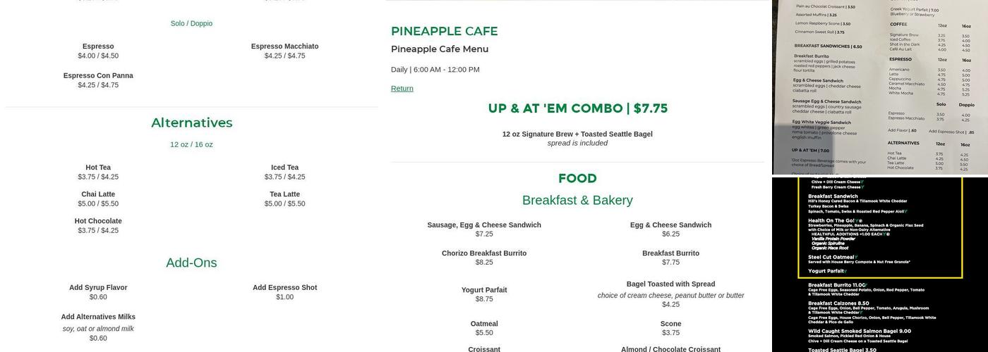 Pineapple Café Menu