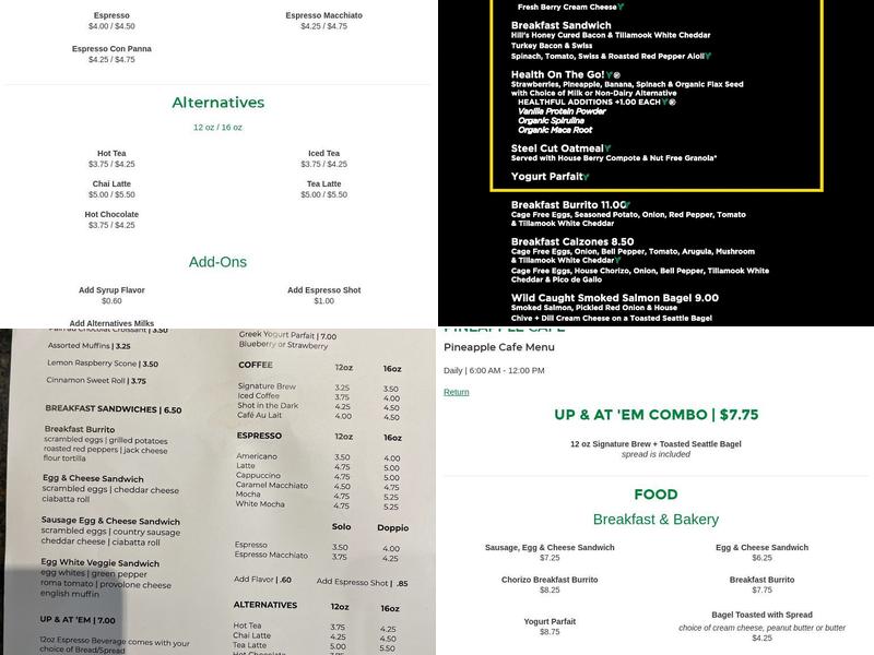 Pineapple Café Menu