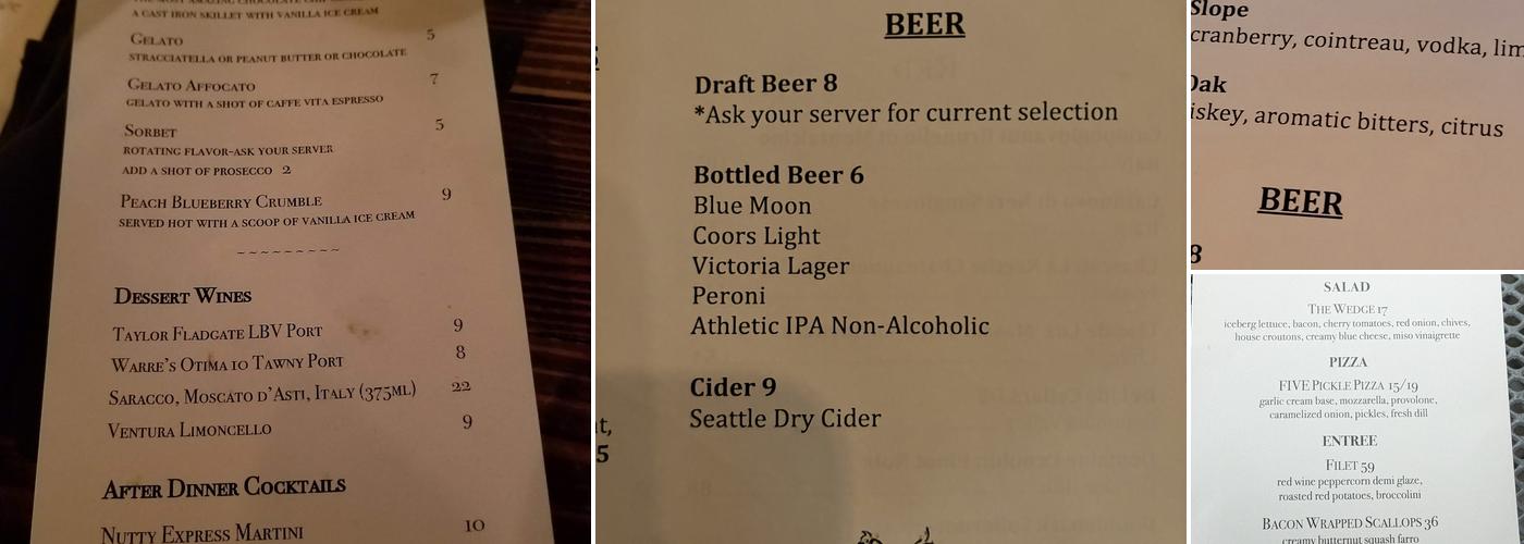 FIVE Restaurant Menu