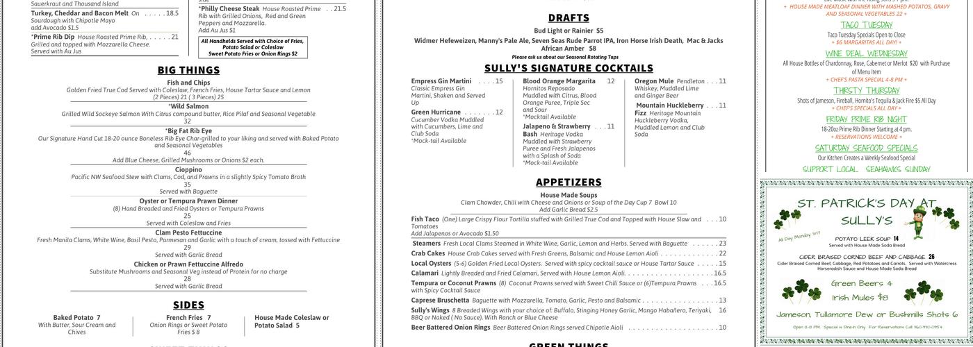 Sully's Bistro & Bar Menu