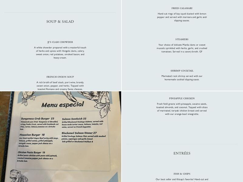 J J's Fish House Menu