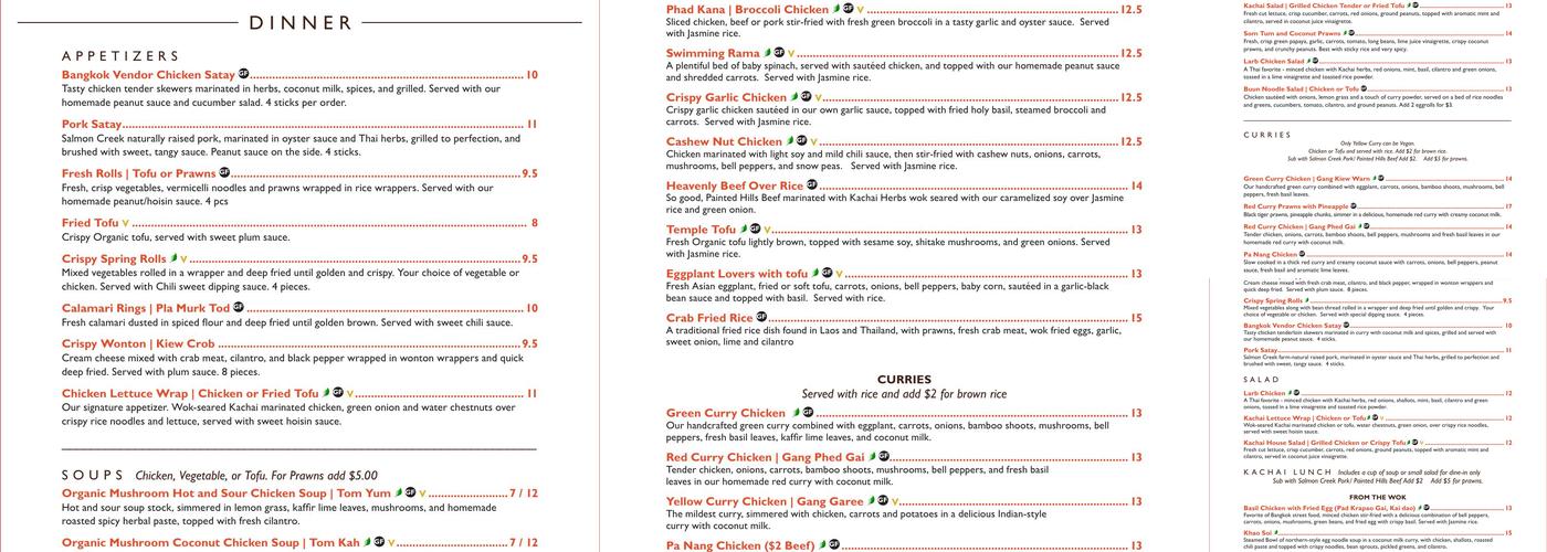 Kachai Thai Kitchen Menu