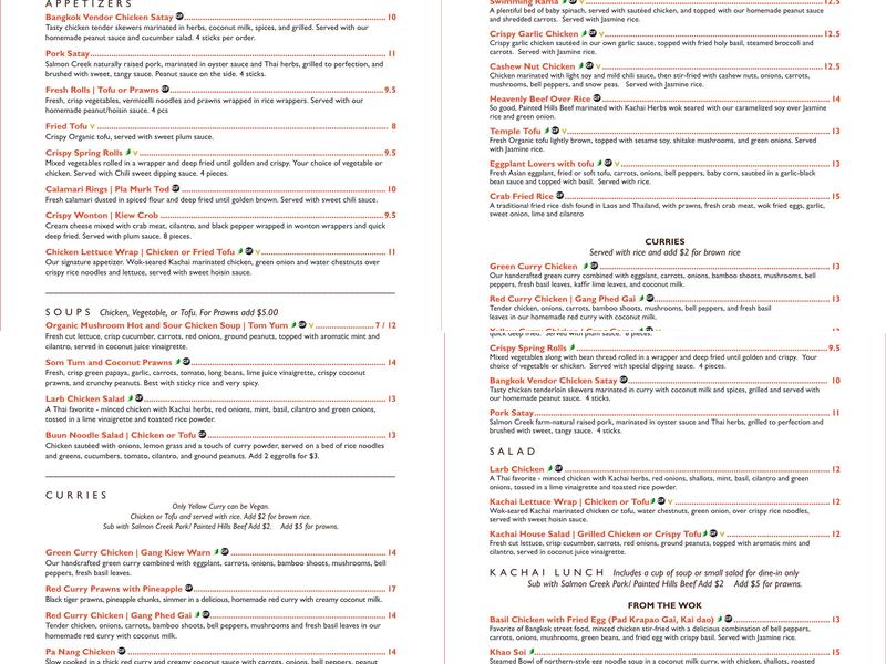 Kachai Thai Kitchen Menu