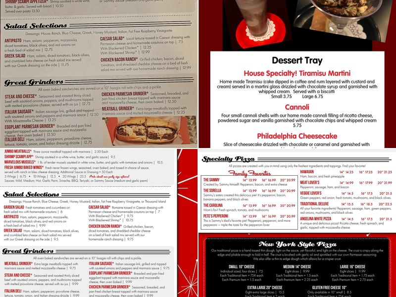 Sammy Joe's Pizzeria Cafe Menu